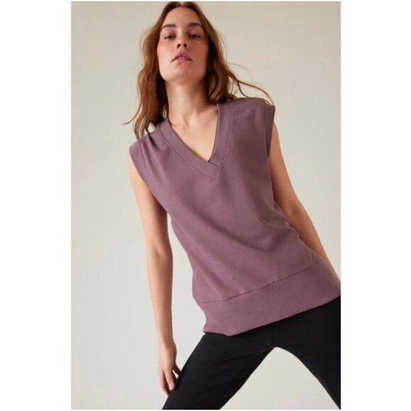 Athleta Retroterry V-Neck Sweatshirt Tee Mauve Sleeveless Womens XS - Picture 3 of 11